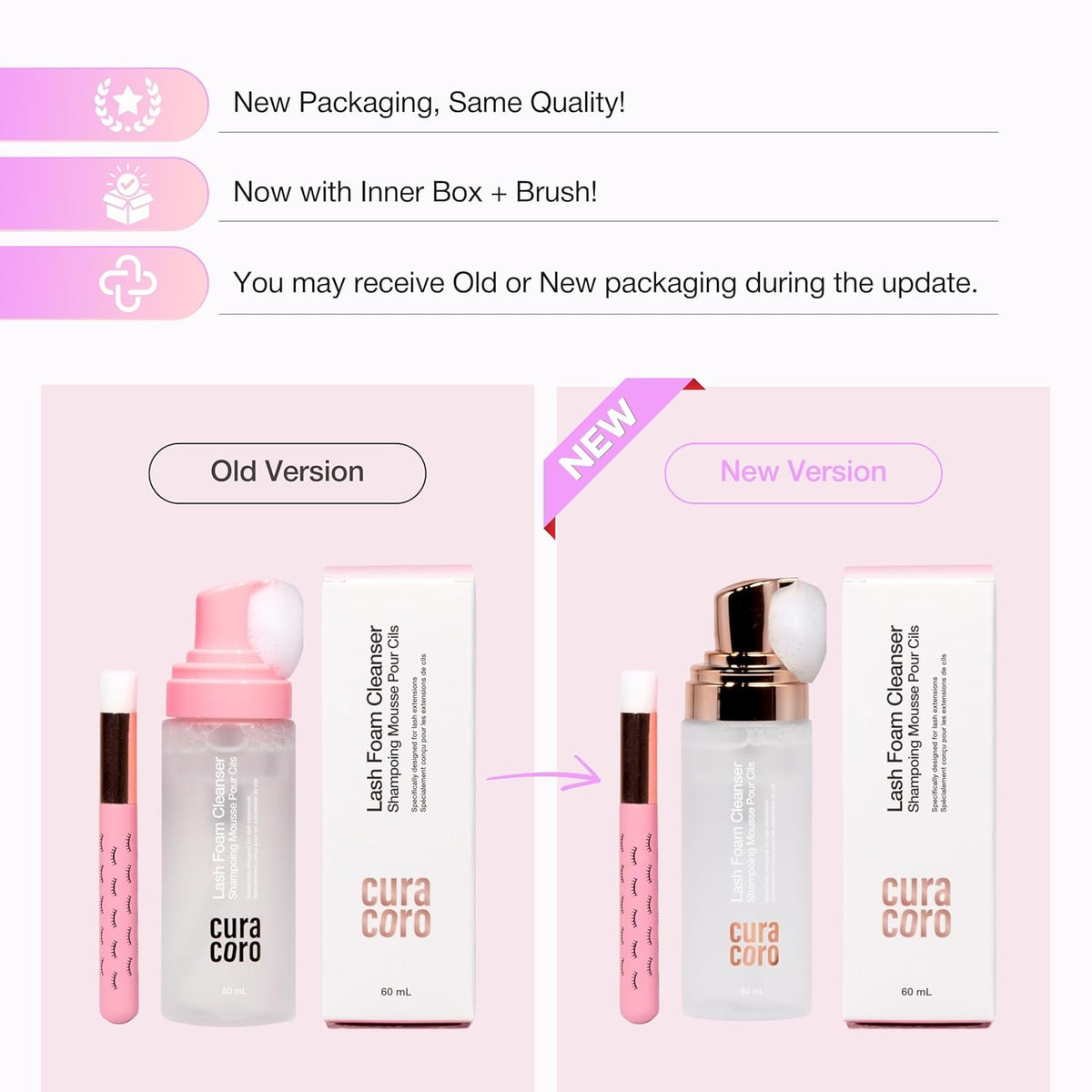 CURACORO 60ML Eyelash Extension Cleanser (Unscented) - Lash Shampoo for Lash Extensions, Eyelash