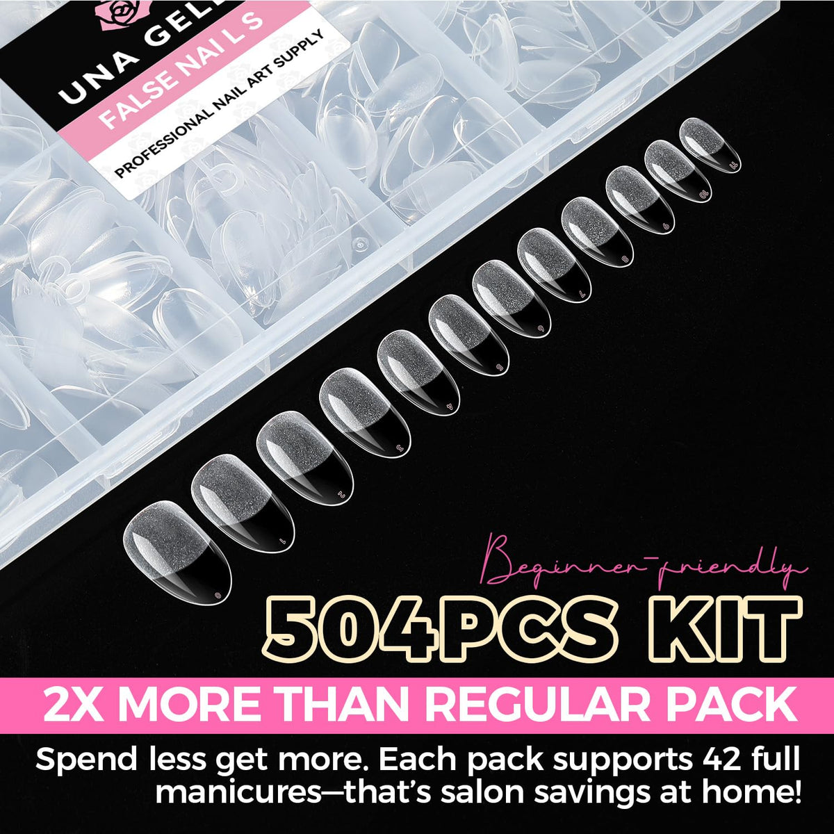 UNA GELLA Oval Fake Nails Pre-shape 504pcs Almond Gel Nail Tips Round Almond Press on Nails for
