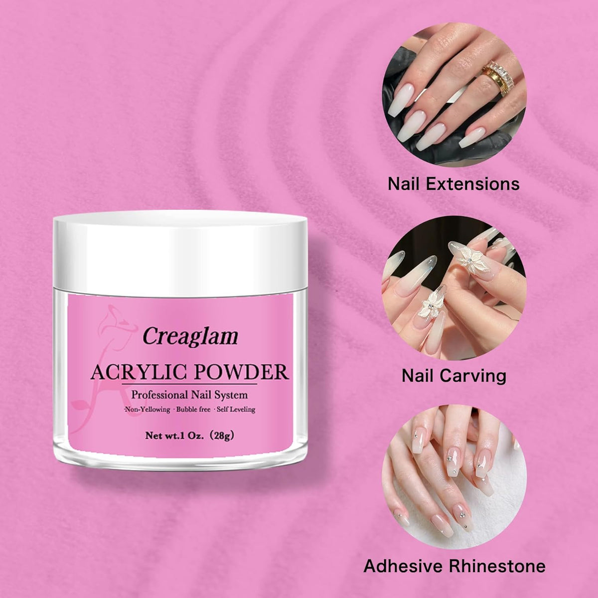 Acrylic Powder Large Capacity: 3Pcs 1 Oz. Orchid Glitter Super Nail Polymer for 3D Art Carving