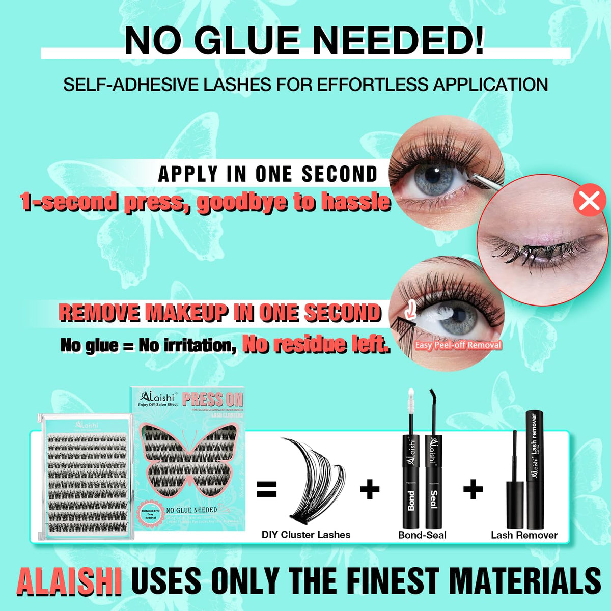 No Glue Needed Lashes, Self Adhesive Eyelashes, DIY Lash Cluster Eyelash Extensions Kit