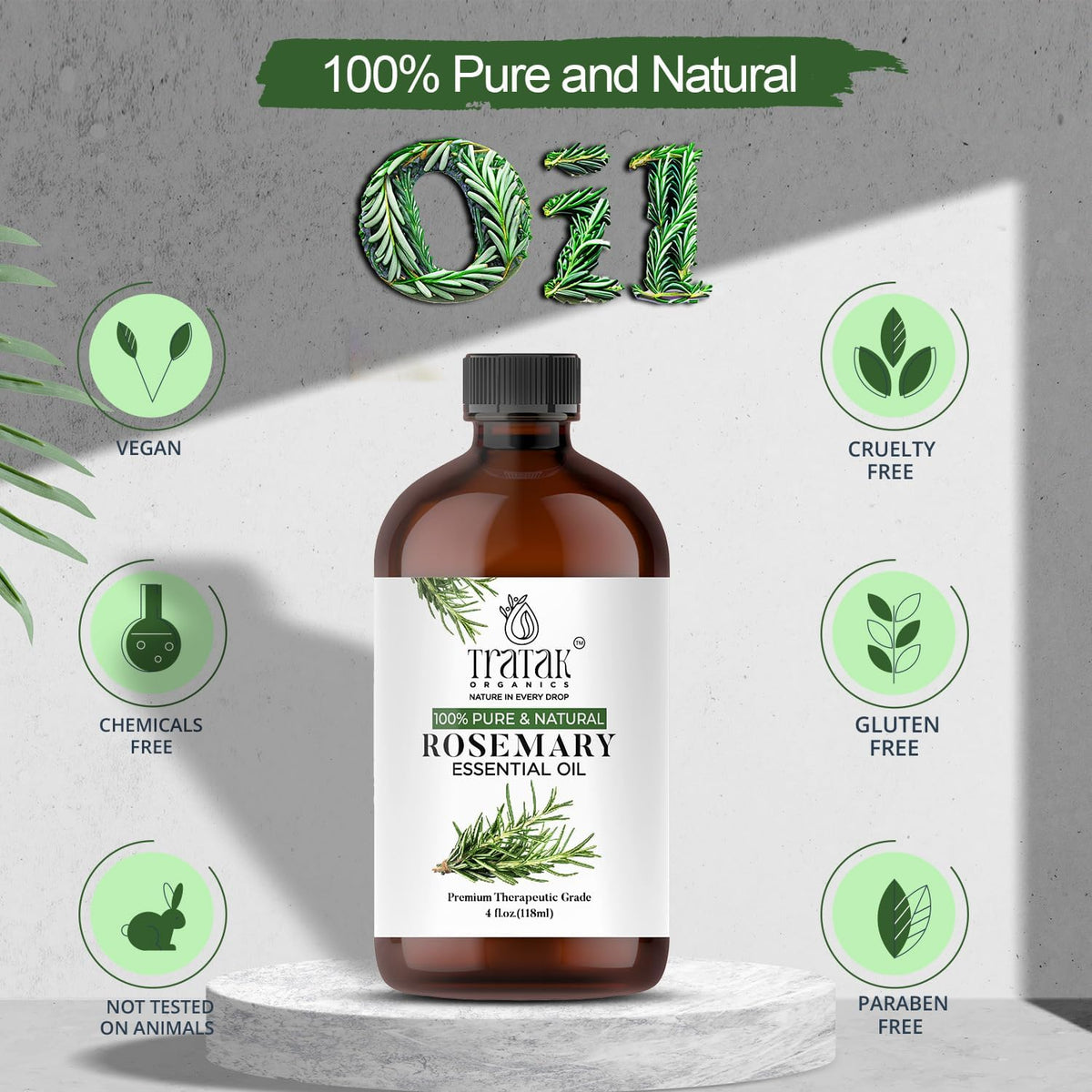 Rosemary Essential Oil 4 Fl Oz - 100% Pure and Natural Oil with Premium Dropper - Premium