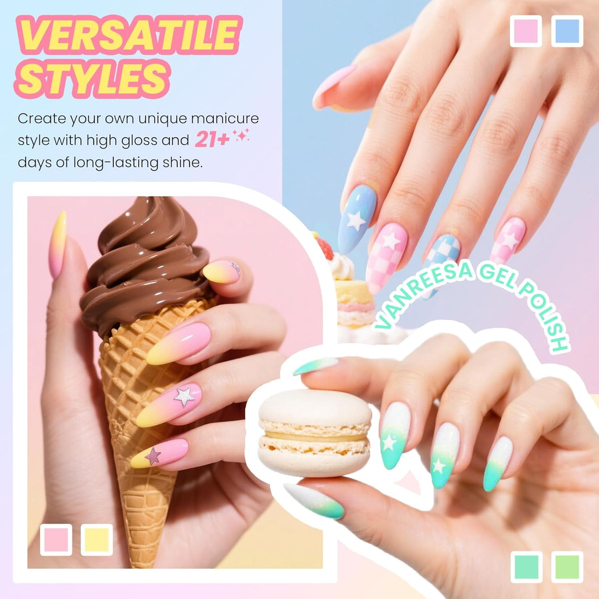 VANREESA 24 Pcs Gel Nail Polish Set, 21 Colors Gel Polish with Base Coat Glossy & Matte Top Coat