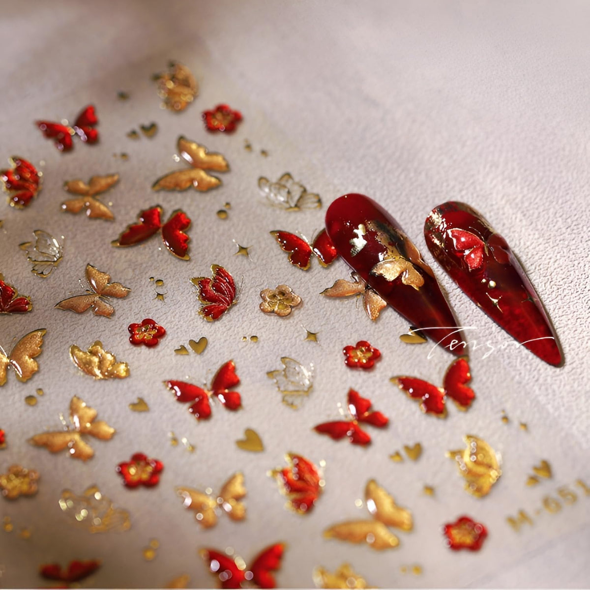 Butterfly Nail Stickers for Nail Art 5D Embossed Flower Nail Art Stickers Green Red Gold Butterfly