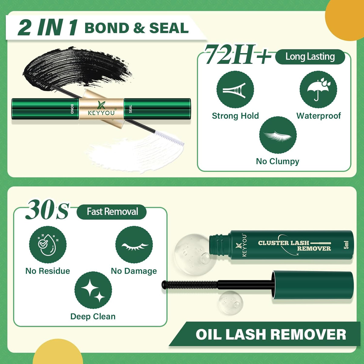 KEYYOU Lash Clusters Kit 144pcs Thick Volume D Curl Lash Clusters Lash Extension Kit with Mascara