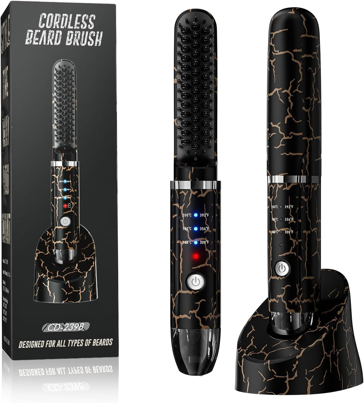 Beard Straightener for Men, Cordless Beard Heated Brush and Hair Straightener Hot Comb with 3 Temp