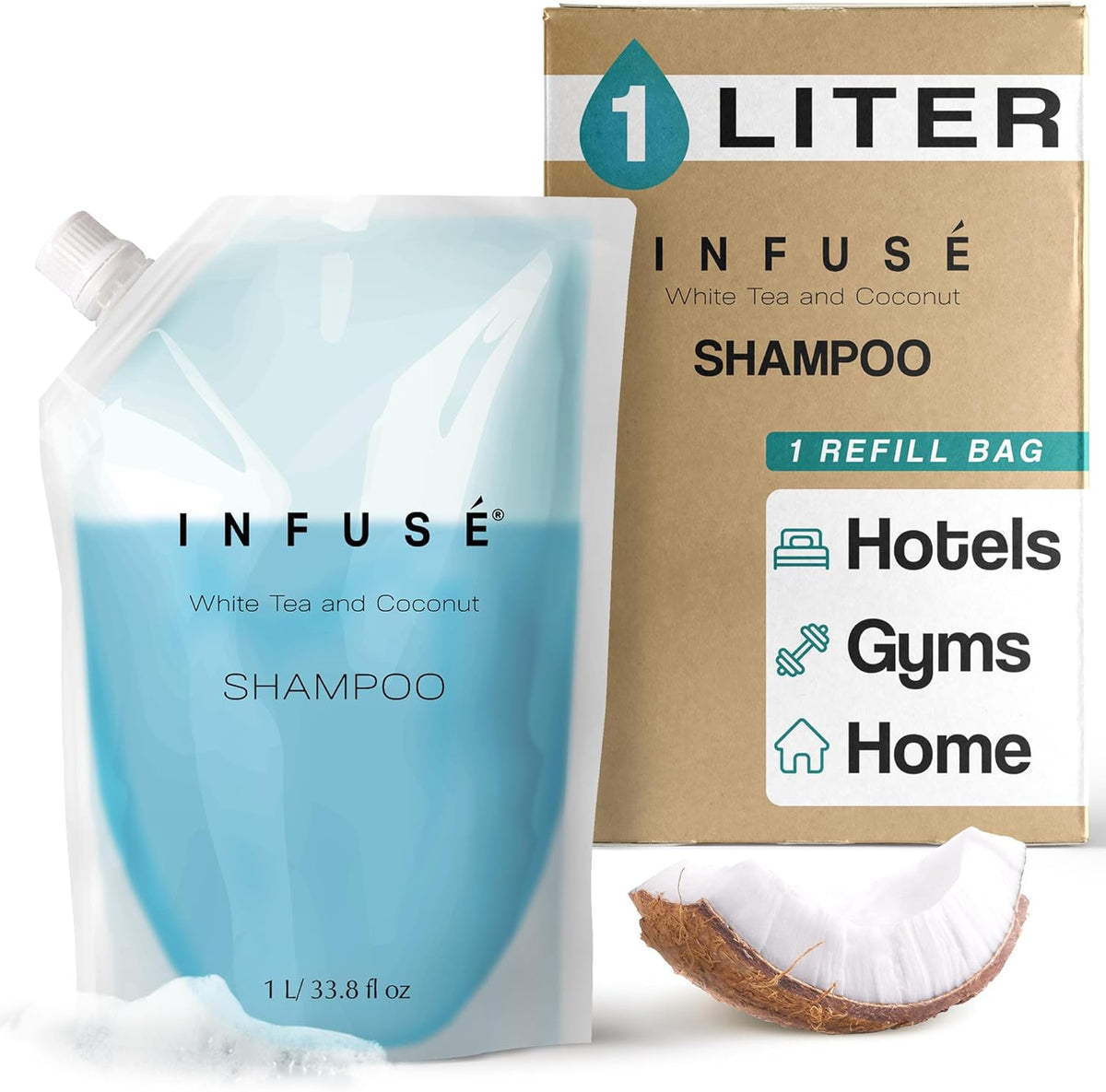 1 Liter Shampoo Refill Bag For Soap Dispensers | Bulk Toiletries for Vacation Rentals, and Home