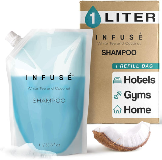 1 Liter Shampoo Refill Bag For Soap Dispensers | Bulk Toiletries for Vacation Rentals, and Home