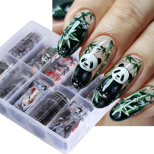 10 Rolls Nail Foils Transfer Nail Art, Chinese Style Nail Foil Transfer Stickers Self Adhesive Nail