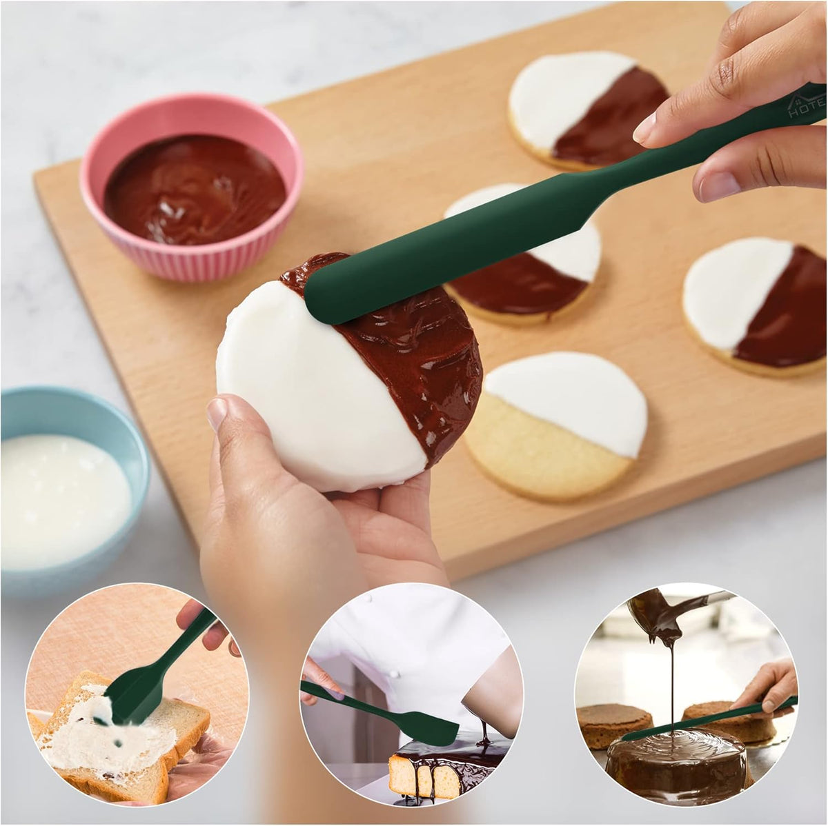 HOTEC 600℉ Heat Resistant BPA-Free Silicone Rubber Spatula Set,Kitchen Cooking Spatulas, Baking