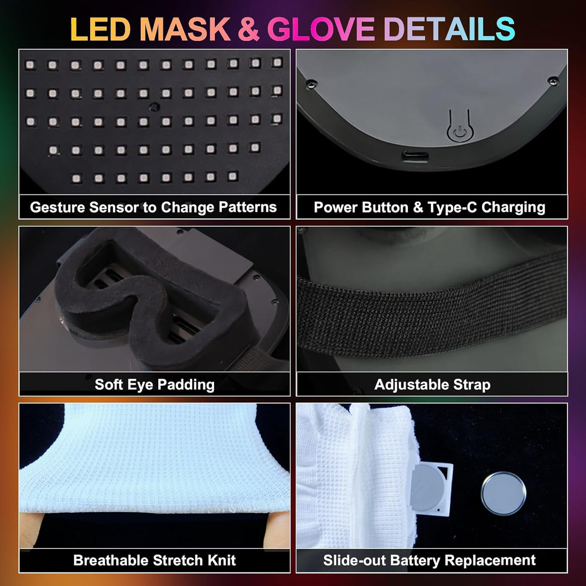 Led-Mask Gloves Halloween-Costumes For Kids Men Adult 2025, Light Up Gesture Cosplay Birthday Gifts