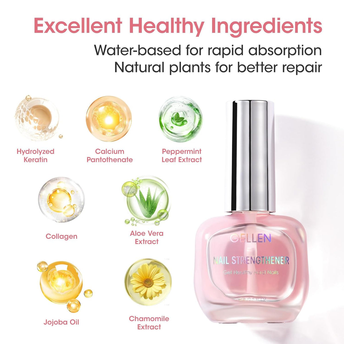 Gellen Nail Strengthener, 8-In-1 Nail Repair Serum Growth for Thin Brittle Damaged Nails, Air Dry
