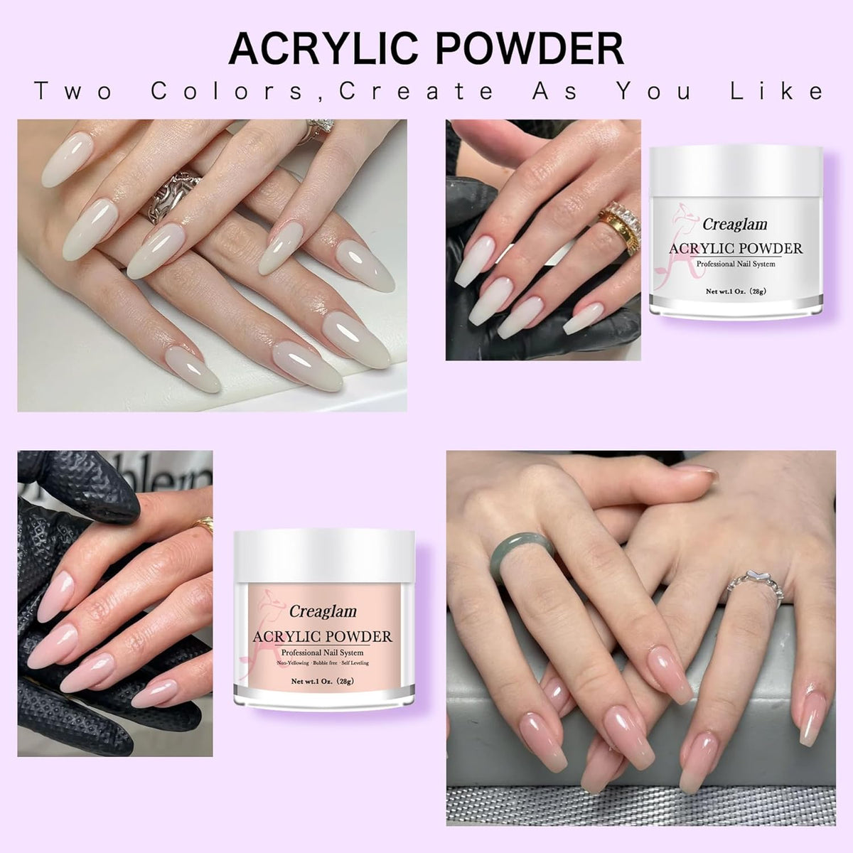 Acrylic Nail Kit for Beginners: 3 Colors 28g Nude Clear White Acrylic Nail Powder Professional Gel