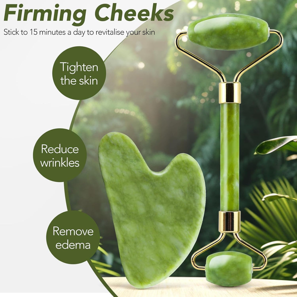 2 Pack – Jade Roller & Gua Sha Facial Tools Set for Face & Body – Face Sculpting, Puffiness &