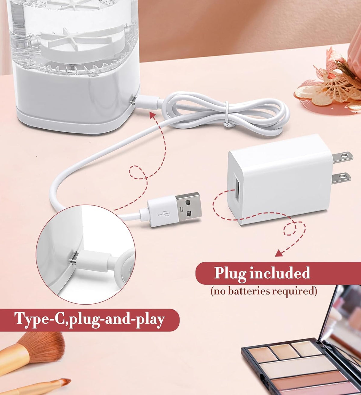 Electric Makeup Brush Cleaner, 7000 RPM Makeup Brush Cleaner Machine, Efficient Automatic Portable