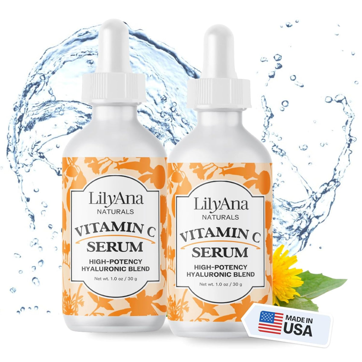 LilyAna Naturals Vitamin C Serum for Face - with Hyaluronic Acid and Vitamin E, Anti Aging Serum