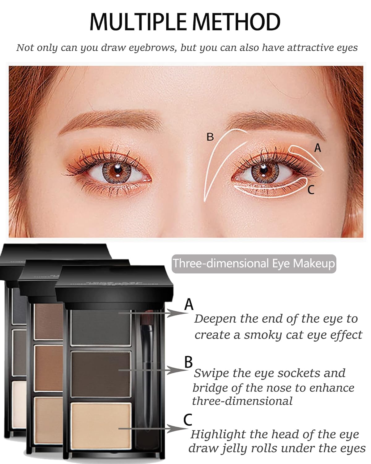 Eyebrow Powder Makeup Kit-3 Colors Eye Brow Powder Palette Long-Lasting Waterproof, Grey Brown