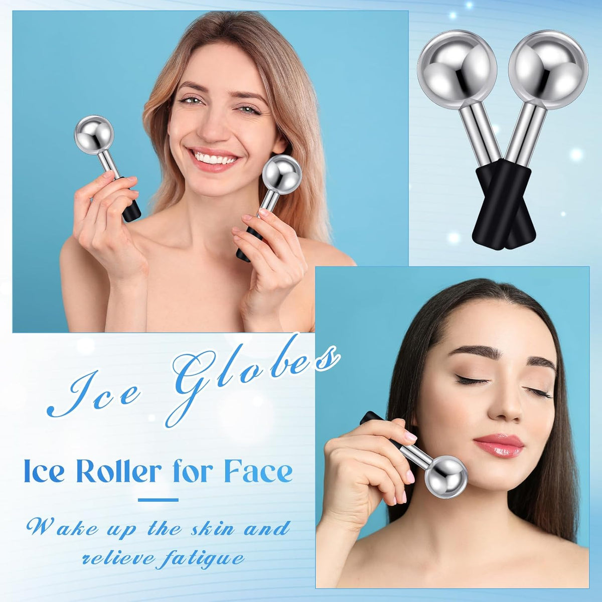 Baderke 2 Pcs Ice Globes for Face Stainless Steel Cooling Globes Unbreakable Cooling Roller Women