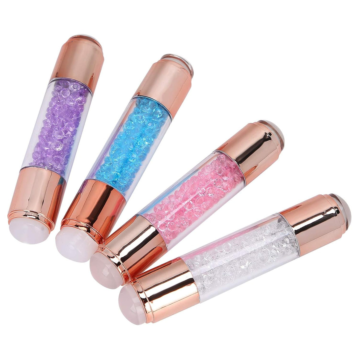 Dioche 4Sets Manicure Art Stamper, Double Ended Silicone Stamp Pens With Nail Seal Plate for Home