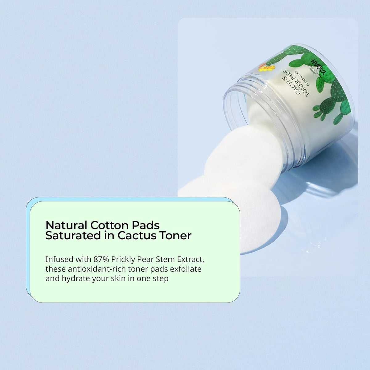 YADAH Cactus Toner Pads 5.07 Fluid Ounce 60 Count, Cruelty Free Facial Cleansing Exfoliator Toning