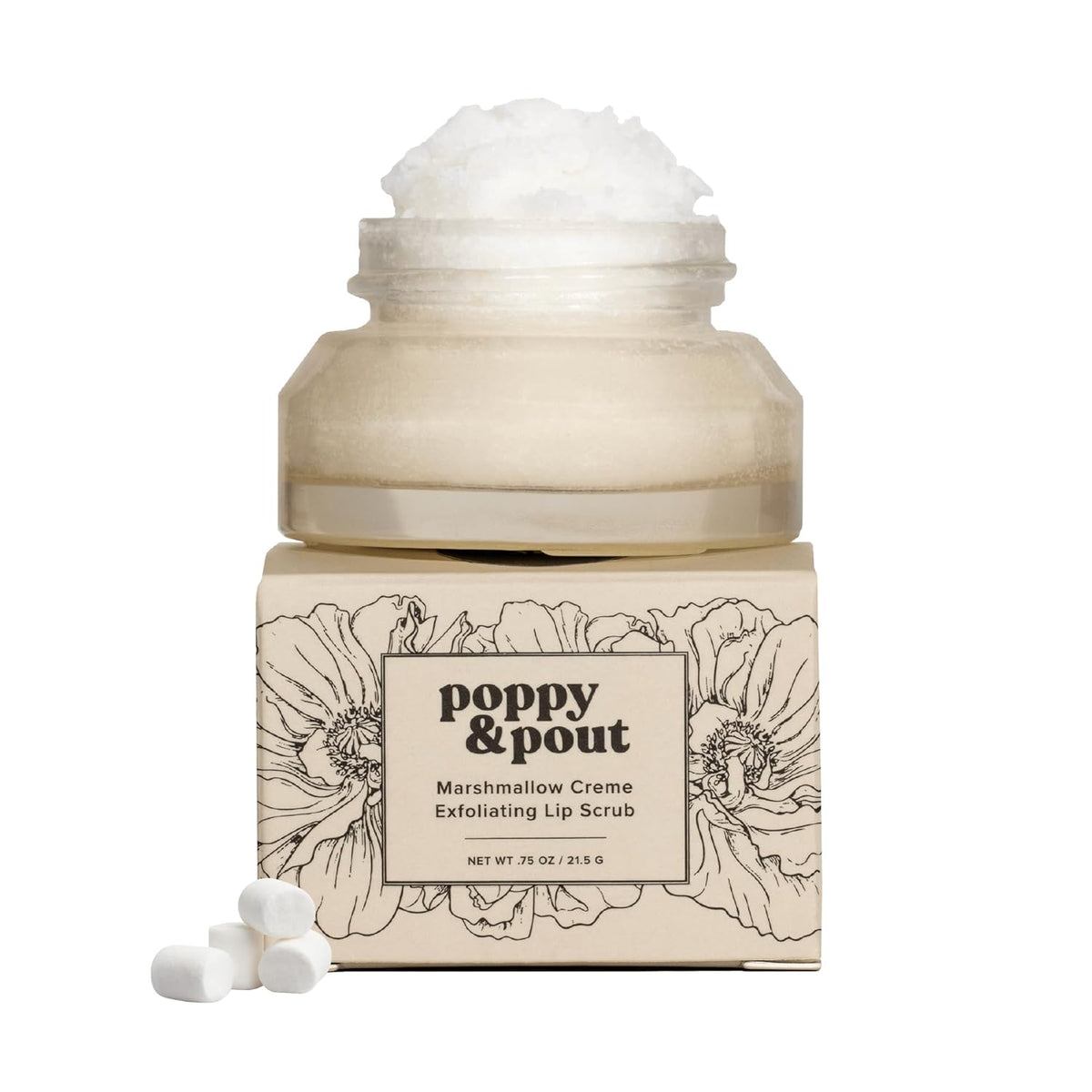 Poppy & Pout Natural Lip Scrub, Moisturizing Sugar Scrub for Dry Lips, Lip Scrubber Exfoliator with