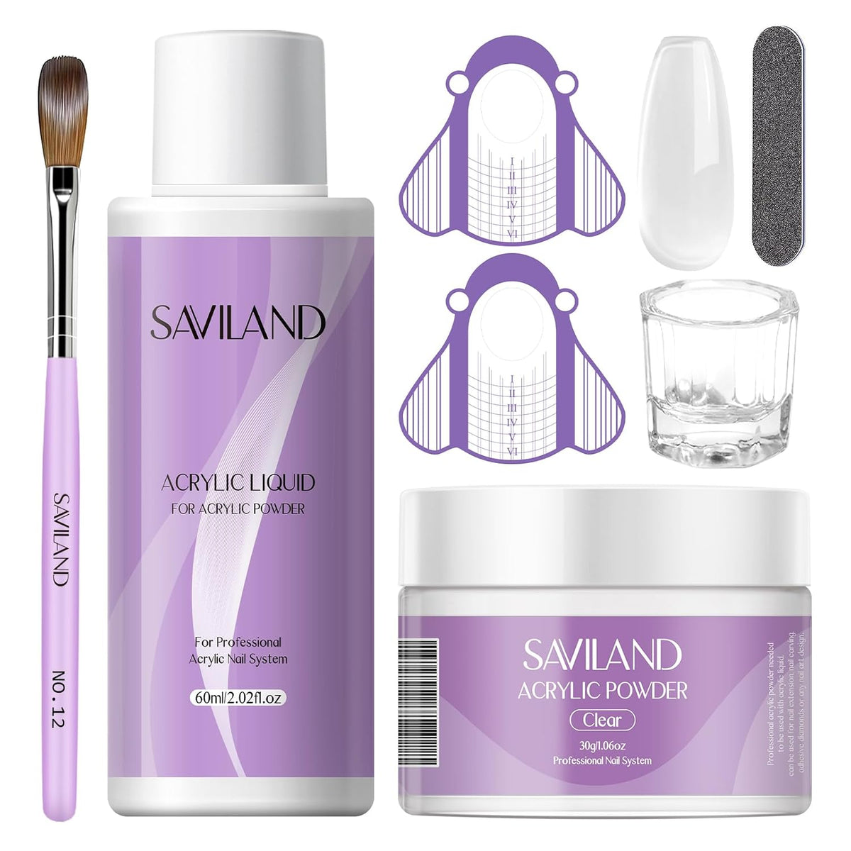 SAVILAND Acrylic Nail Kit Starter Set: Clear Acrylic Powder and Liquid Set With Brush, Forms, Tools