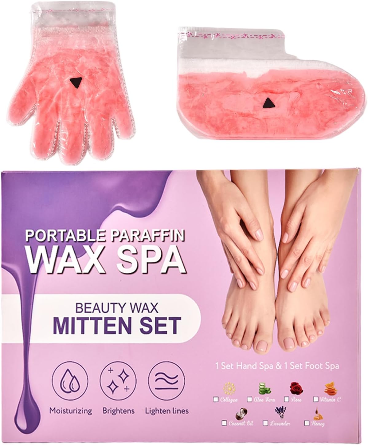 10-Minute Paraffin Hand & Foot Treatments, Self Contained Paraffin Wax Gloves and Booties Set for