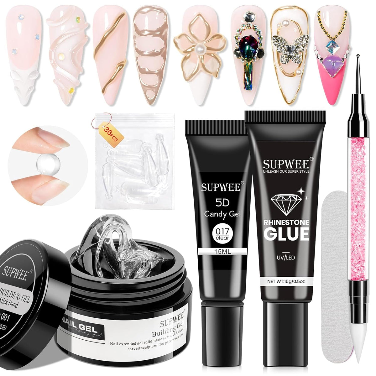 Solid Builder Gel for Nails 3D Nail Sculpture Gel and Nail Rhinestone Glue 3d Gels Nails Art Clear