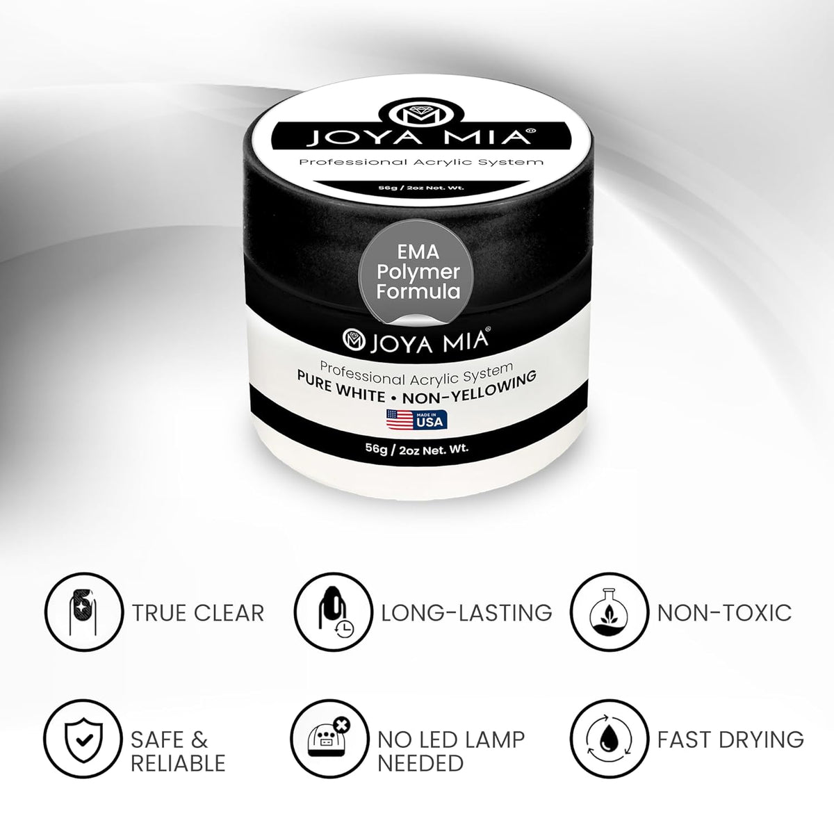Joya Mia Acrylic Powder for Nails, MMA-Free, Super Adhesion Professional Powder for Flawless &