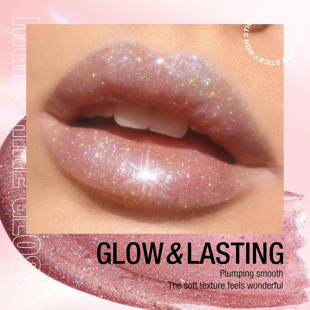 LANGMANNI 4 Colors Diamond Glitter Lip Gloss Set,Long Lasting High Shine Shimmer Liquid Lipstick