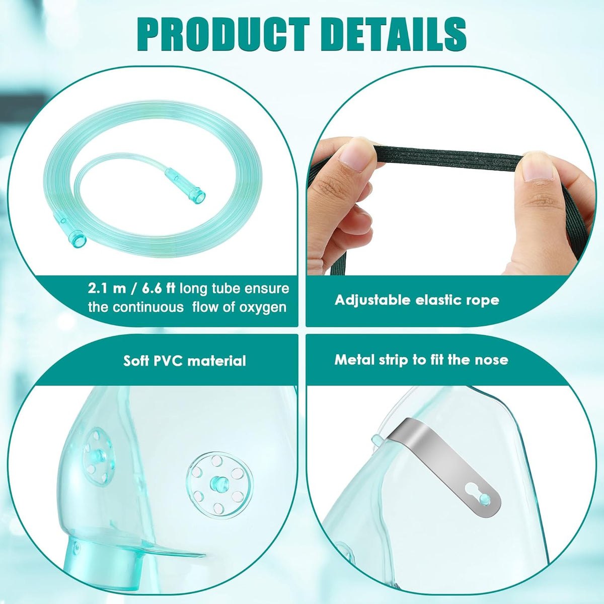 Geiserailie 2PCS L/XL Oxygen Mask with 6.6 Ft Tubing and Adjustable Elastic Strap, Adult Oxygen