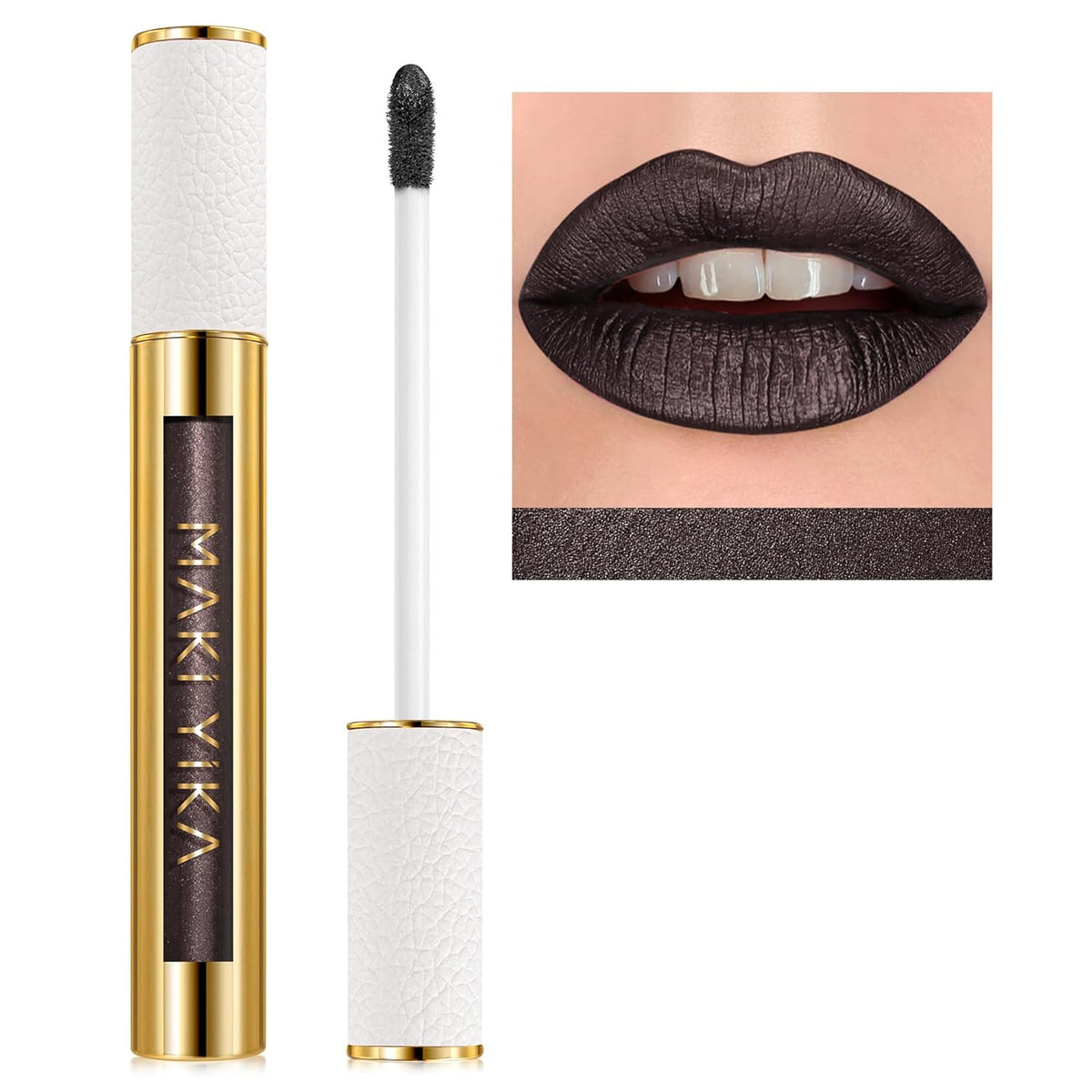 MAKI YIKA Metallic Lipstick for Women Black Lipsticks Long Lasting Glitter Lipstick No Smudge No