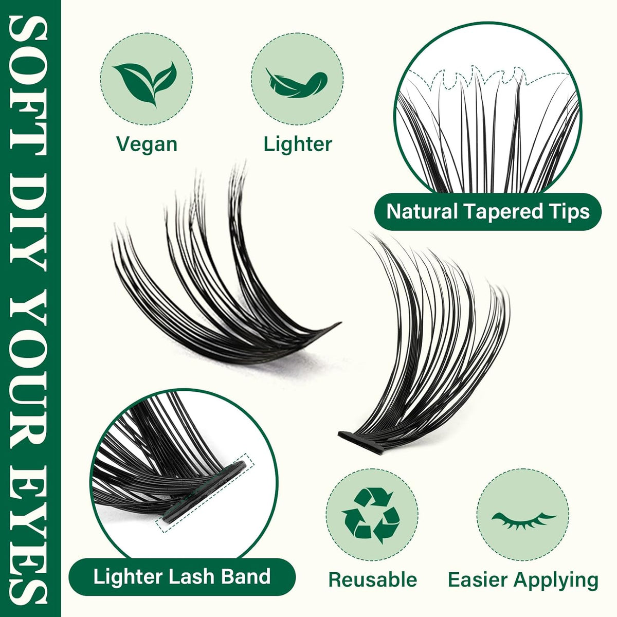 KEYYOU Lash Extension Kit DIY 300Pcs Lash Clusters Eyelash Extension Kit 40D C Curl 9-18MIX Lash