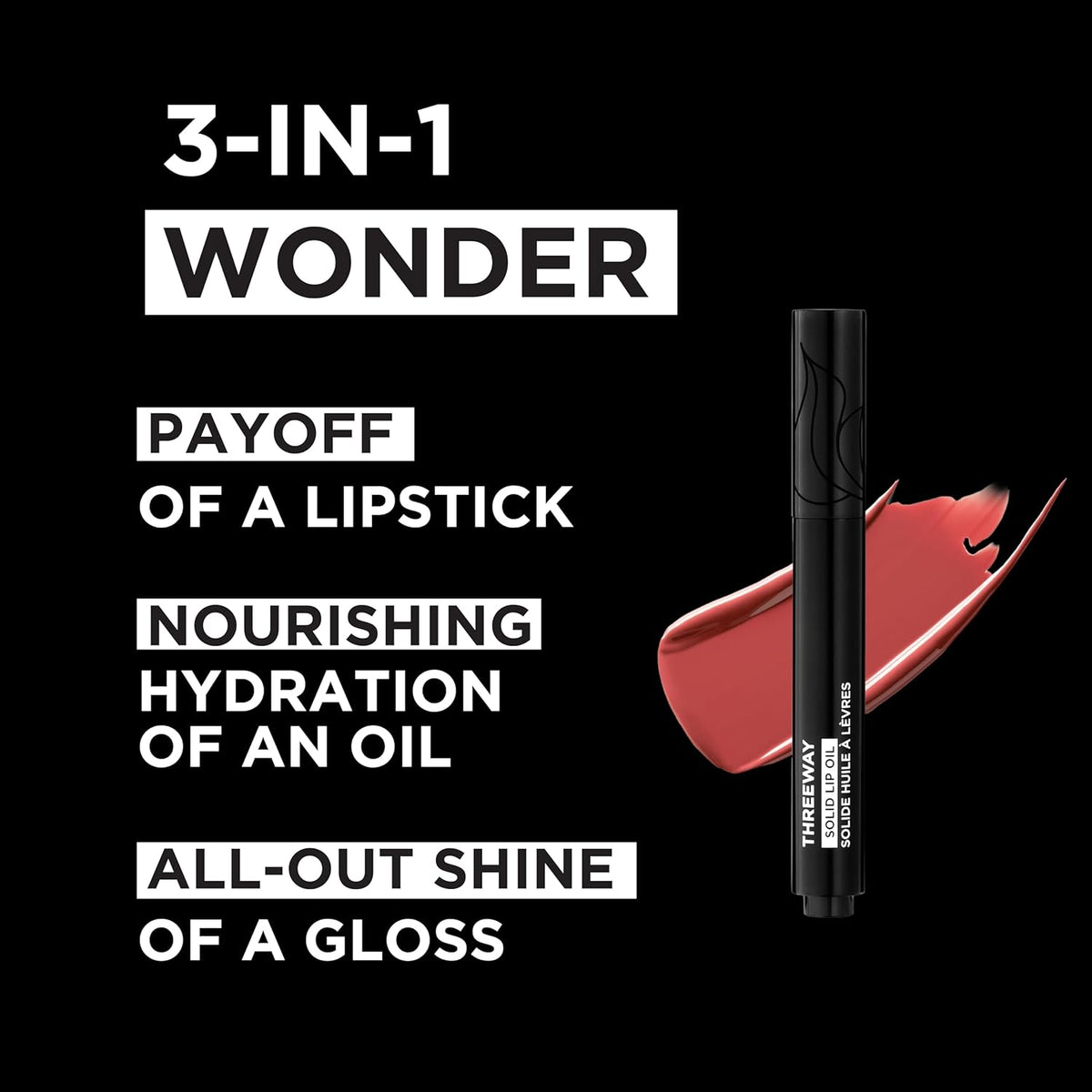 Deck of Scarlet Threeway Solid Lip Oil, Vegan Formula With Hyaluronic Acid and Hydrating Oil Blend