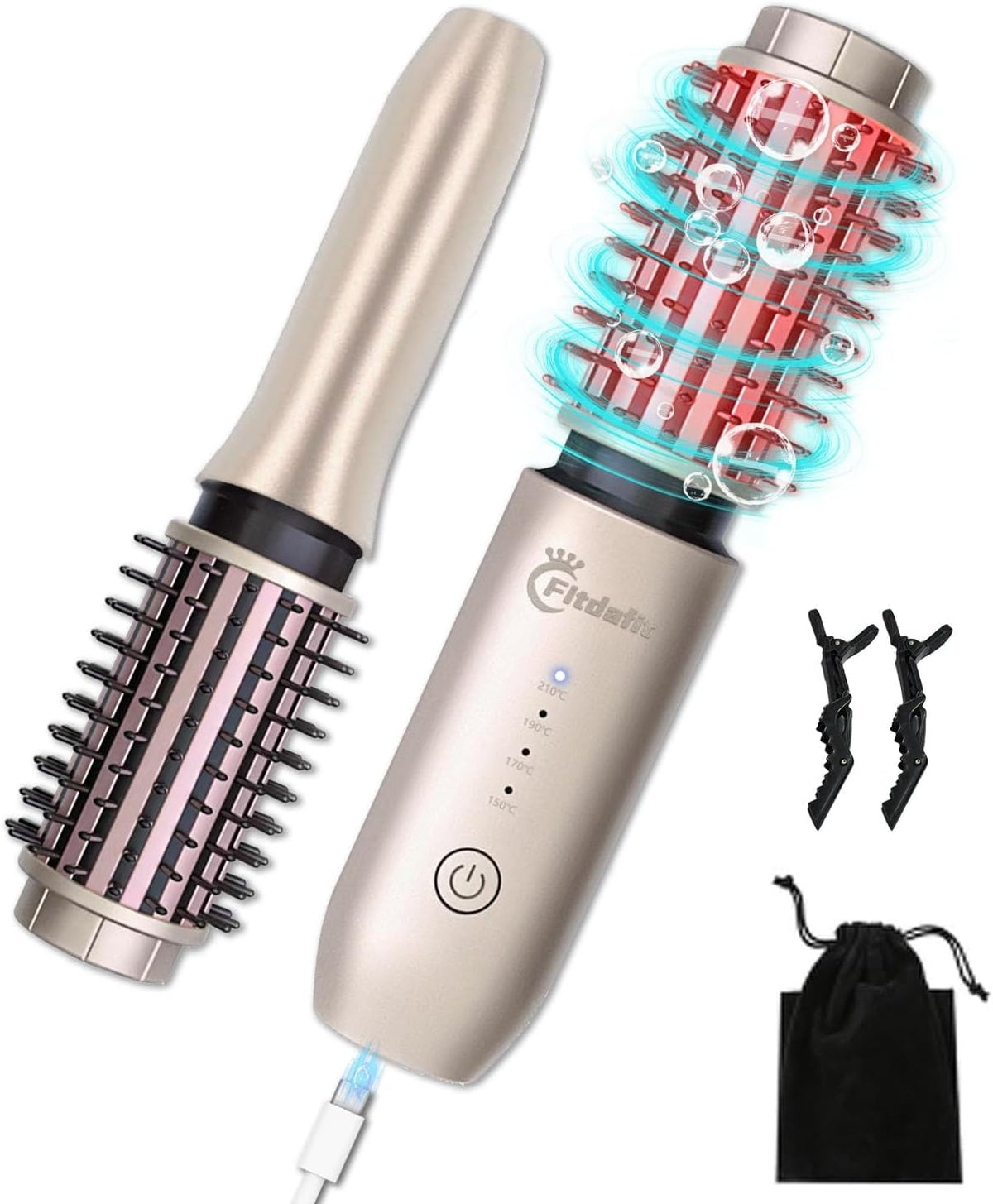Cordless Hair Curling Iron Brush, 1.5" Mini Cordless Hair Curler, 3-in-1 Travel Curling Brush Hair