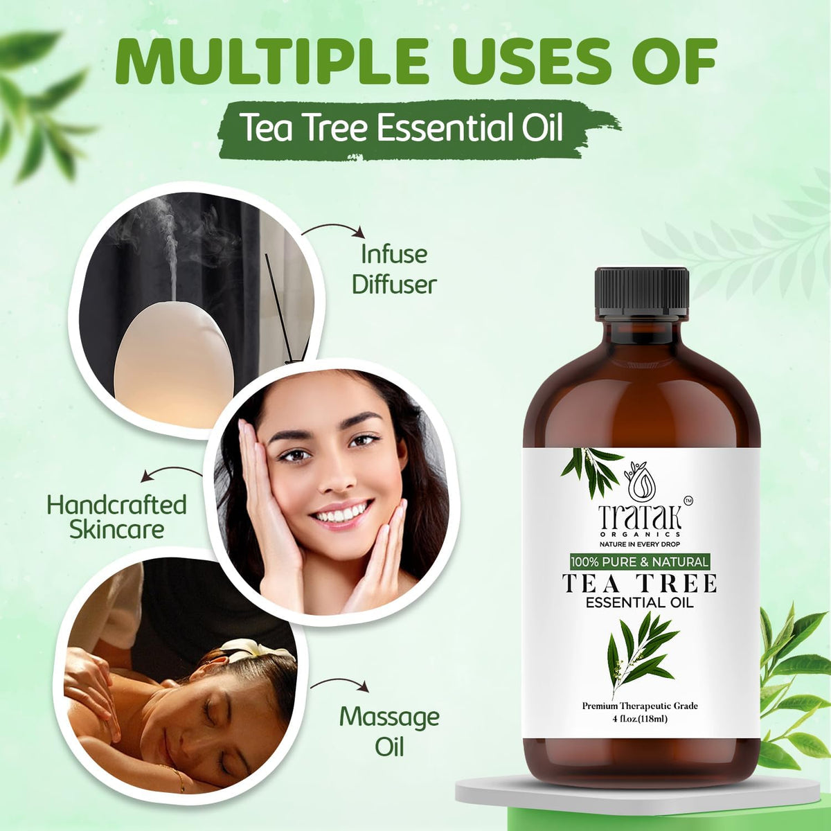 Tea Tree Oil for Skin, Hair & Toenails - 4 Fl Oz - 100% Pure Natural Tea Tree Essential Oil