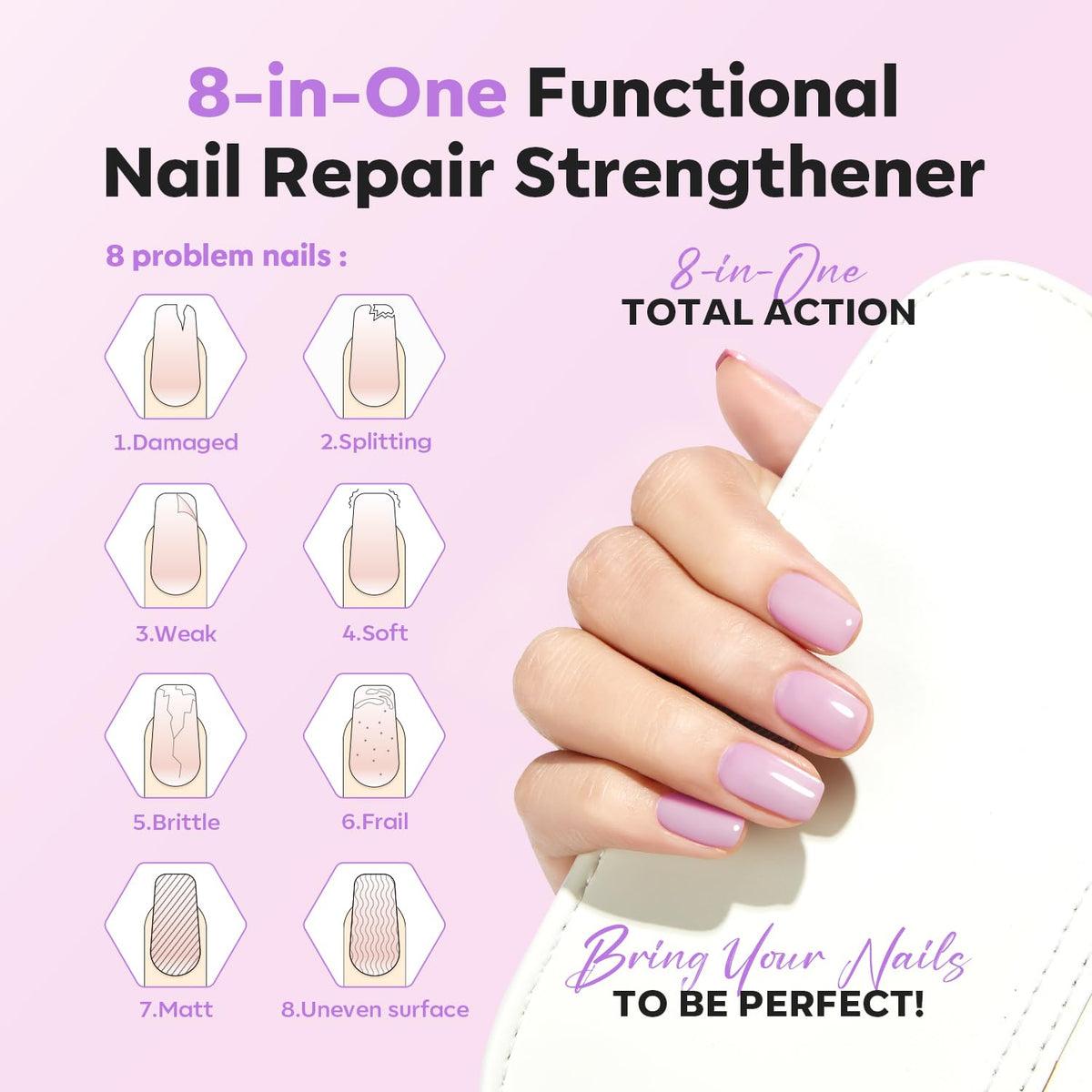 modelones Nail Strengthener Jelly Purple Nail Repair for Damaged Nails Strengthening Polish 15ml