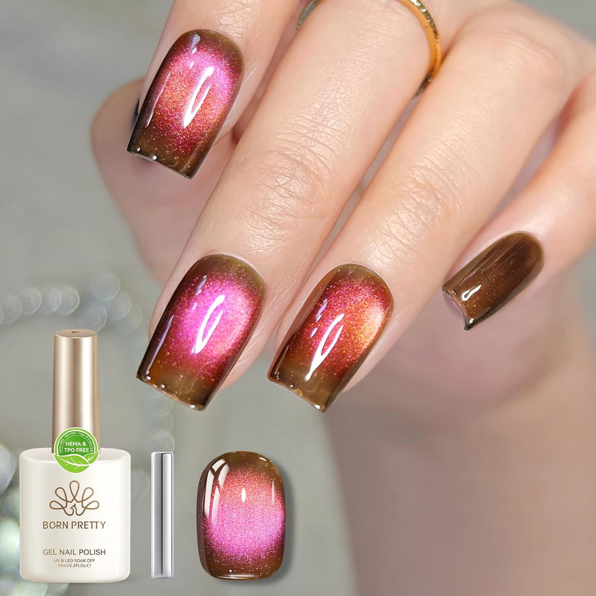 Born Pretty 15ML Cat Magnetic Eye Gel Polish, Pink Brown Gel Nail Polish Fall Winter Cat