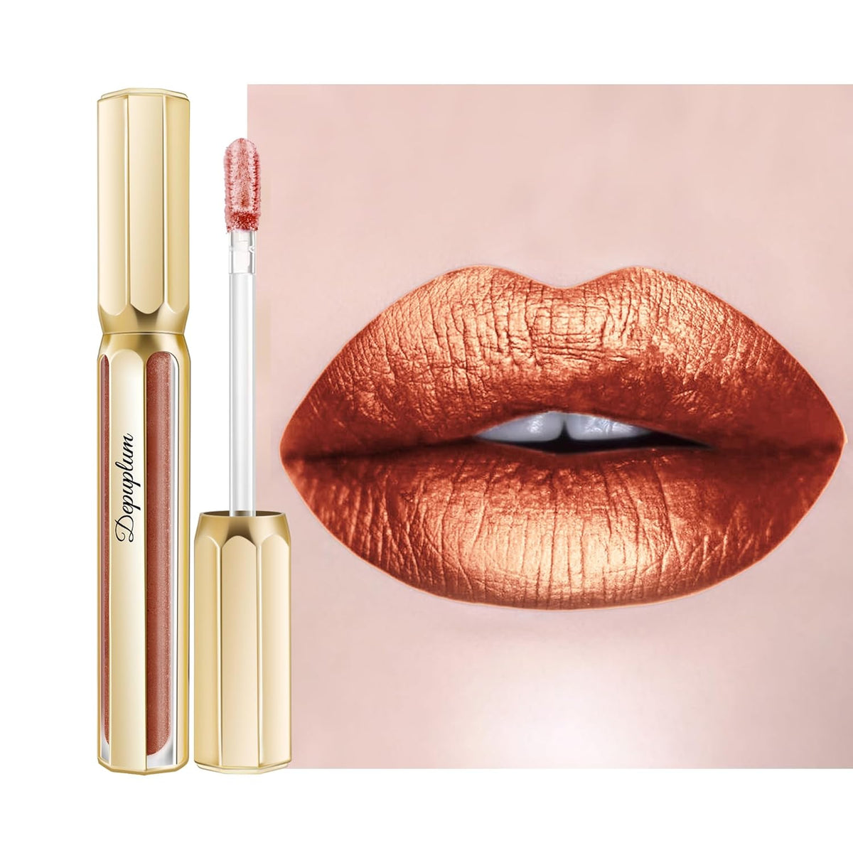 Bronze Lipsticks for Women Metallic Lipstick Long Lasting Non Stick Cup Lip Gloss, Metal Shine