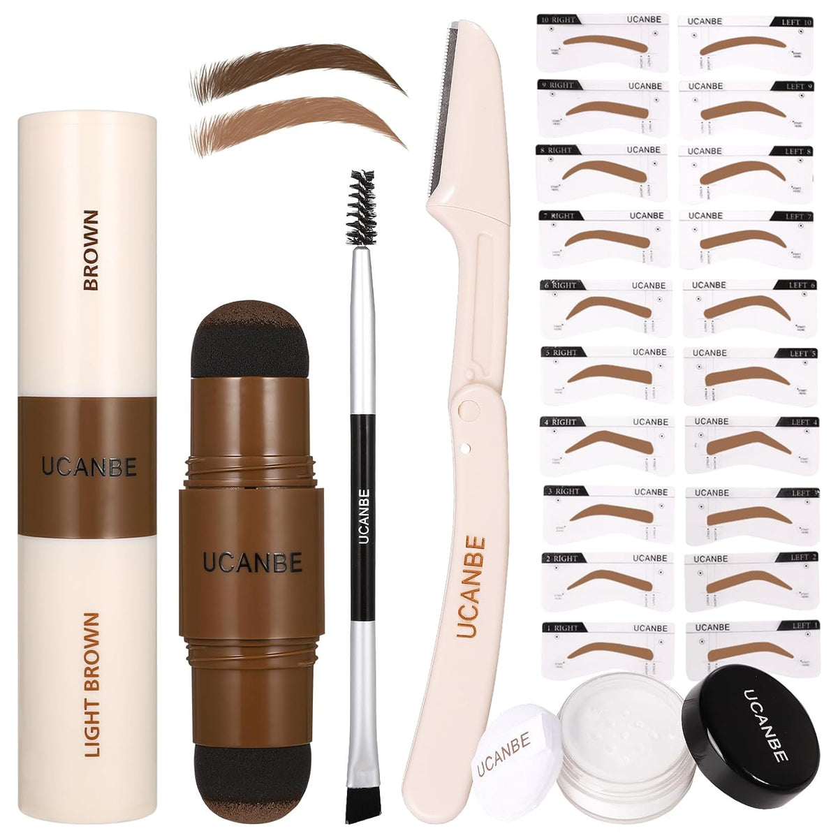 UCANBE 25PCS Eyebrow Stamp Stencil Kit With Dual-Color Eyebrow Stamp Pomade,20 Reusable Eyebrow