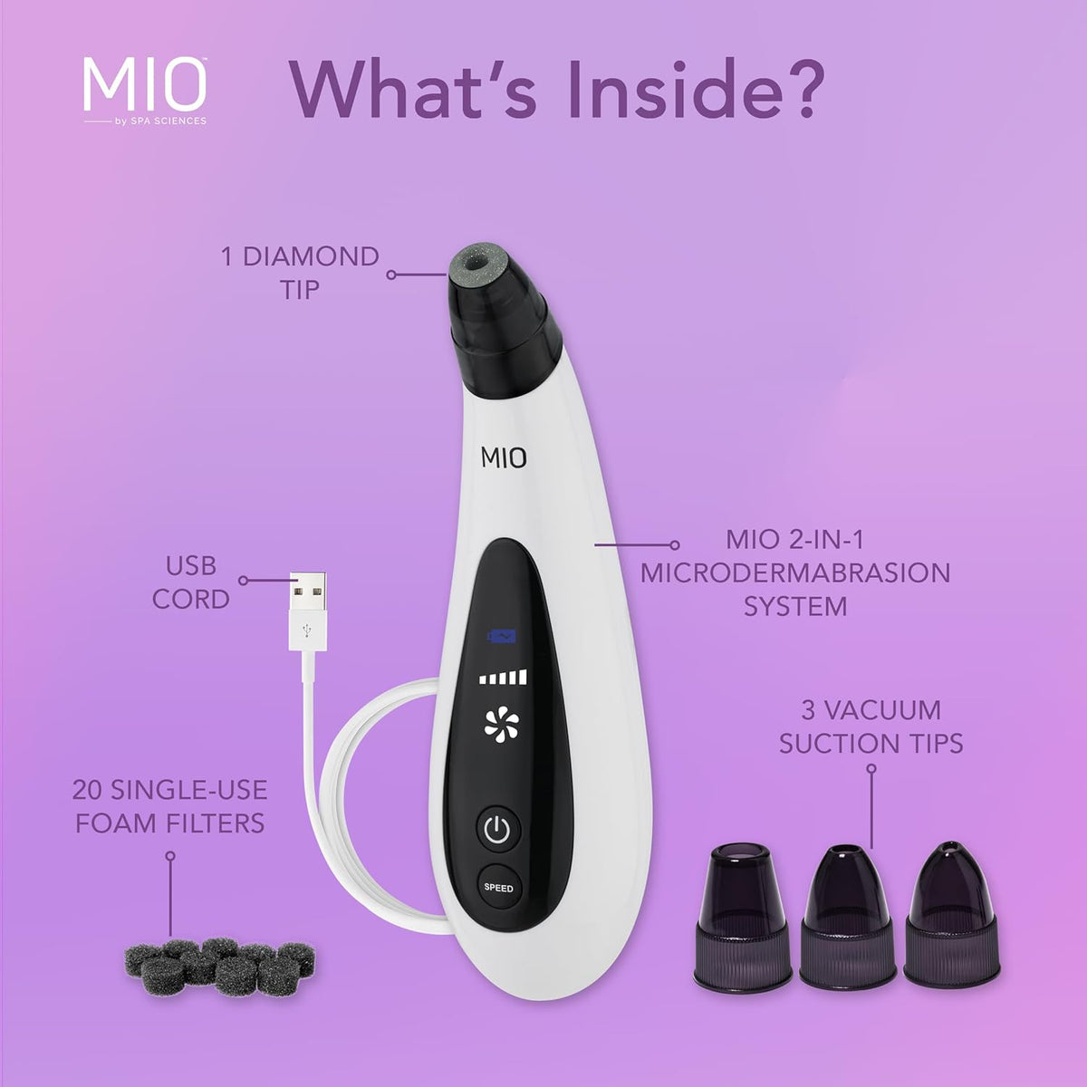 Spa Sciences - MIO - Diamond Tip Microdermabrasion Blackhead Remover, Pore Cleansing, & Resurfacing