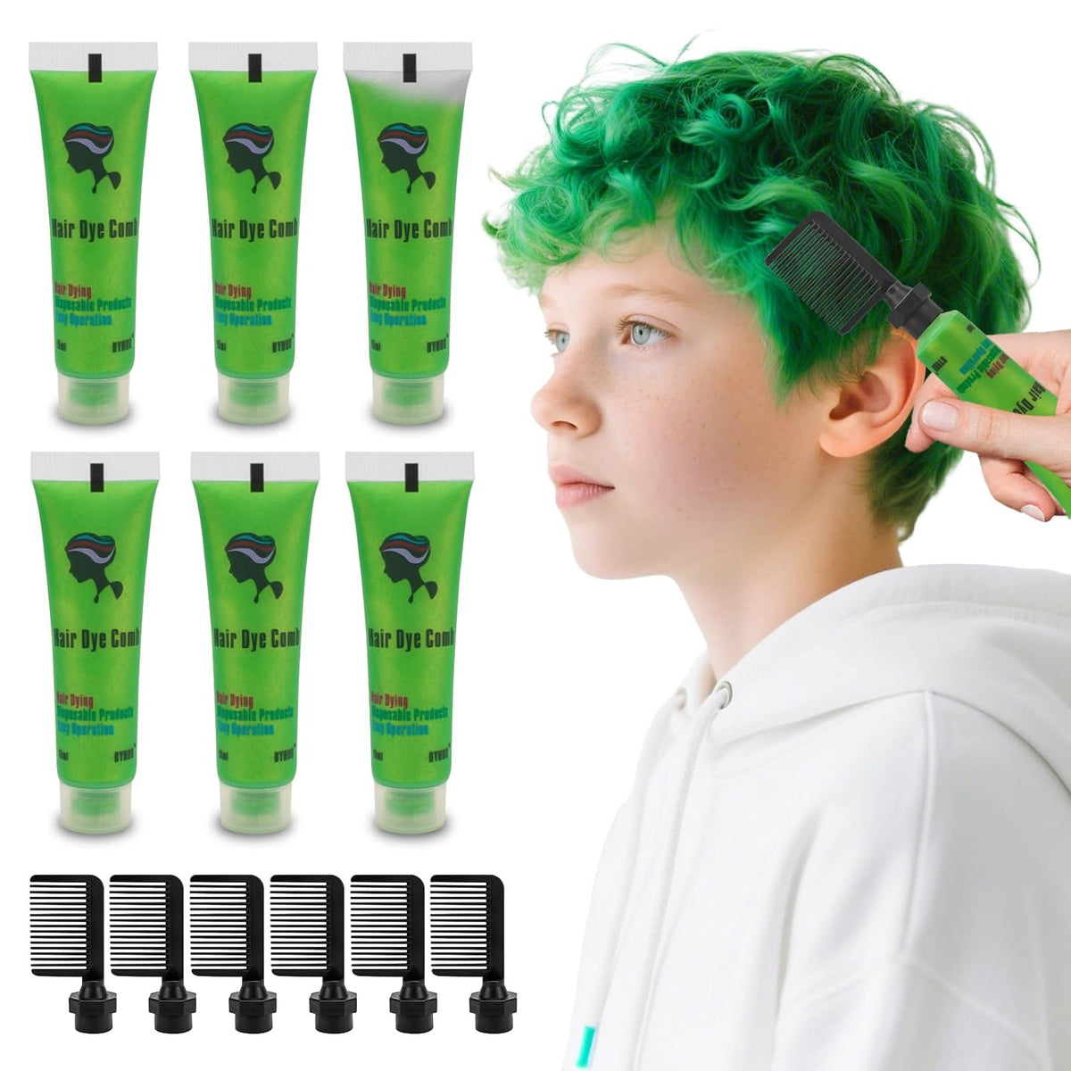Temporary Green Hair Dye for Kids - Washable Color Suitable for Black & Brown Hair, Halloween Party