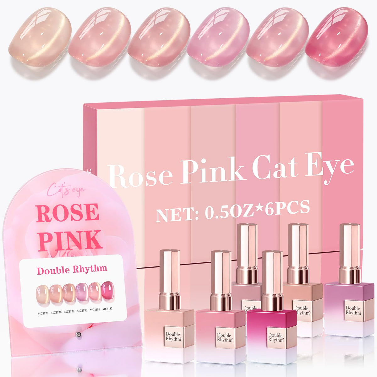 Double Rhythm Cat Eye Gel Nail Polish Set of 6 Same Color Same Bottle 0.5 Oz Shimmer Glitter with
