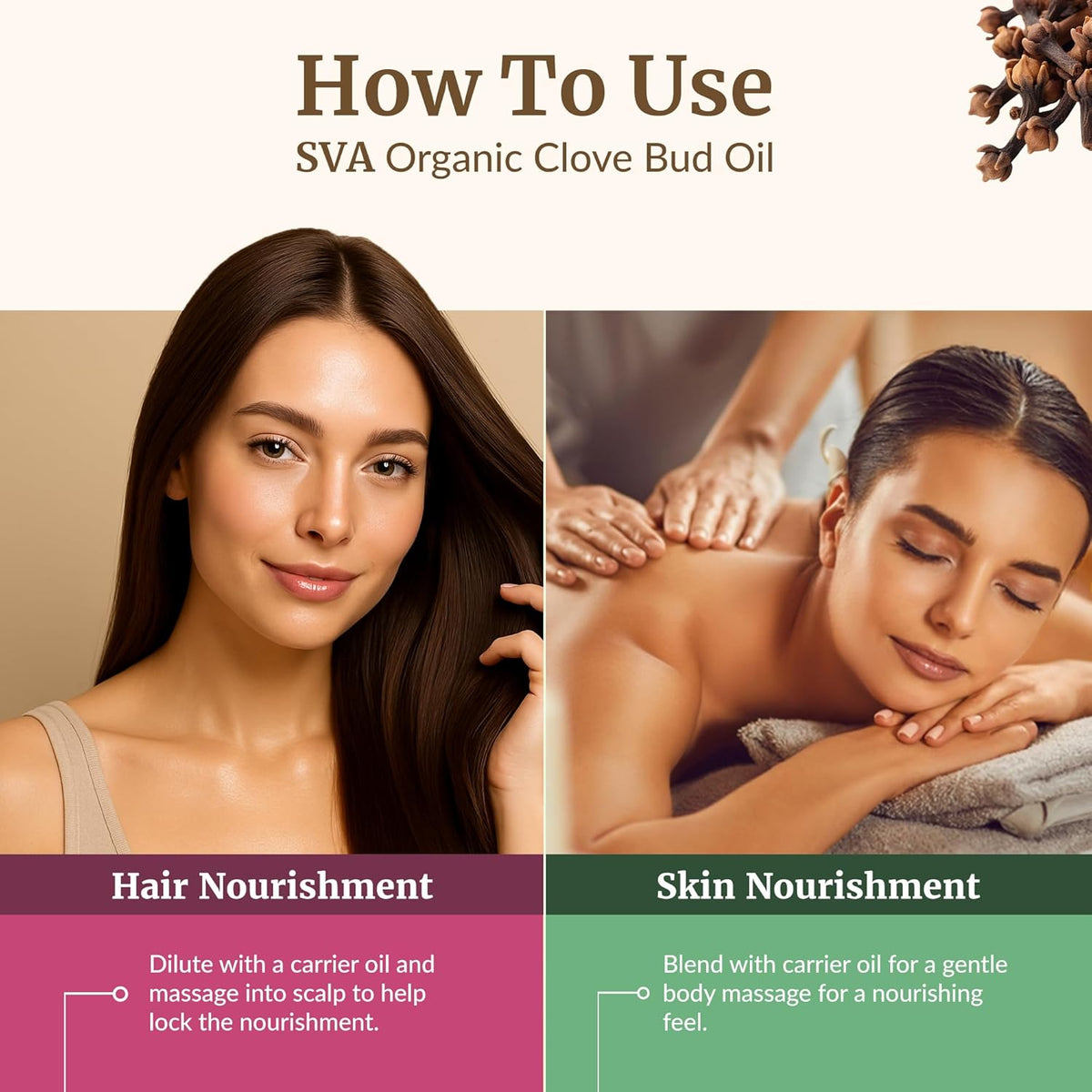 SVA Clove Essential Oil Organic – 4 Fl Oz – 100% Natural Organic Clove Oil - for Diffuser, Hair