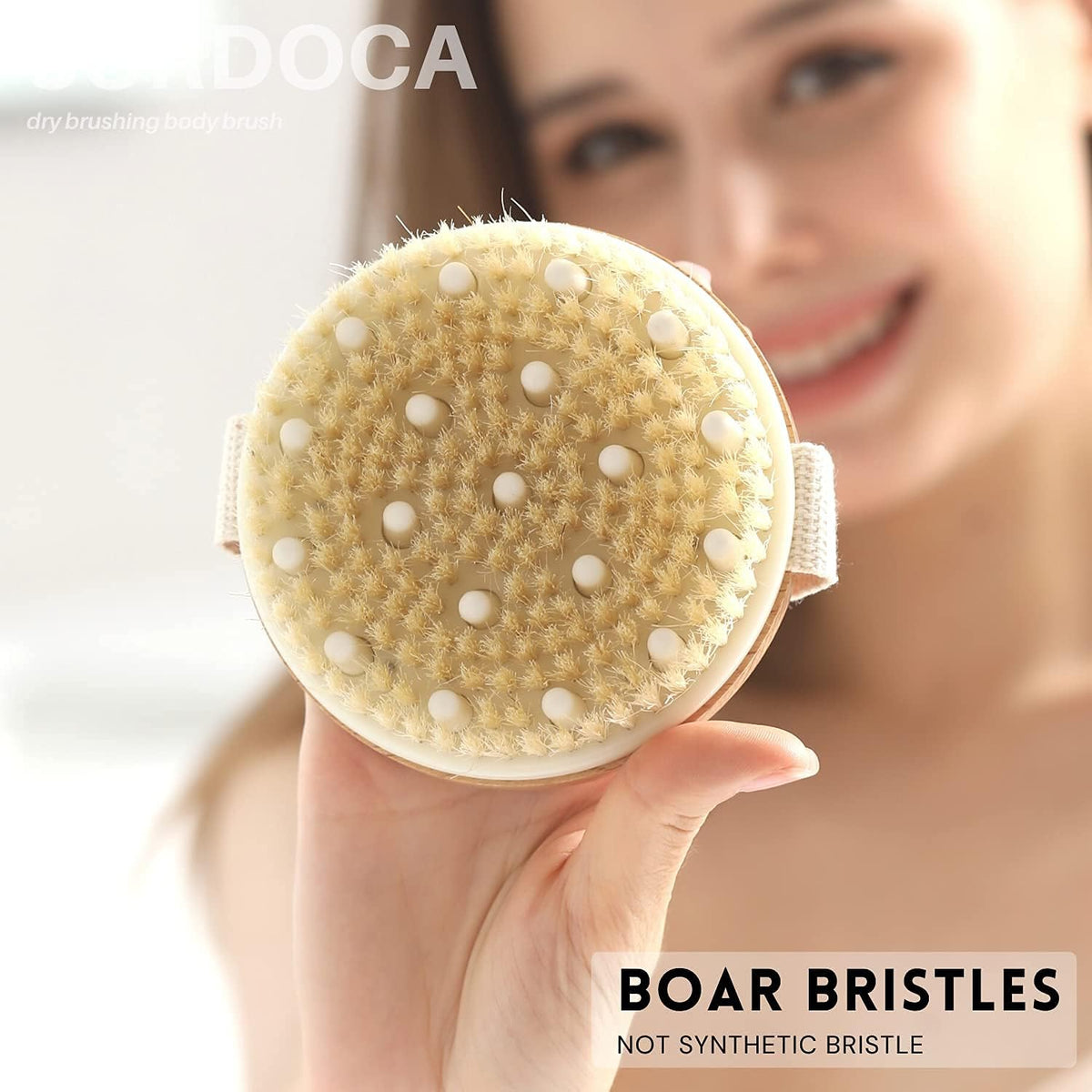 SURDOCA Dry Brushing Body Brush for Lymphatic Drainage, Wet & Dry Body Scrubber, Natural