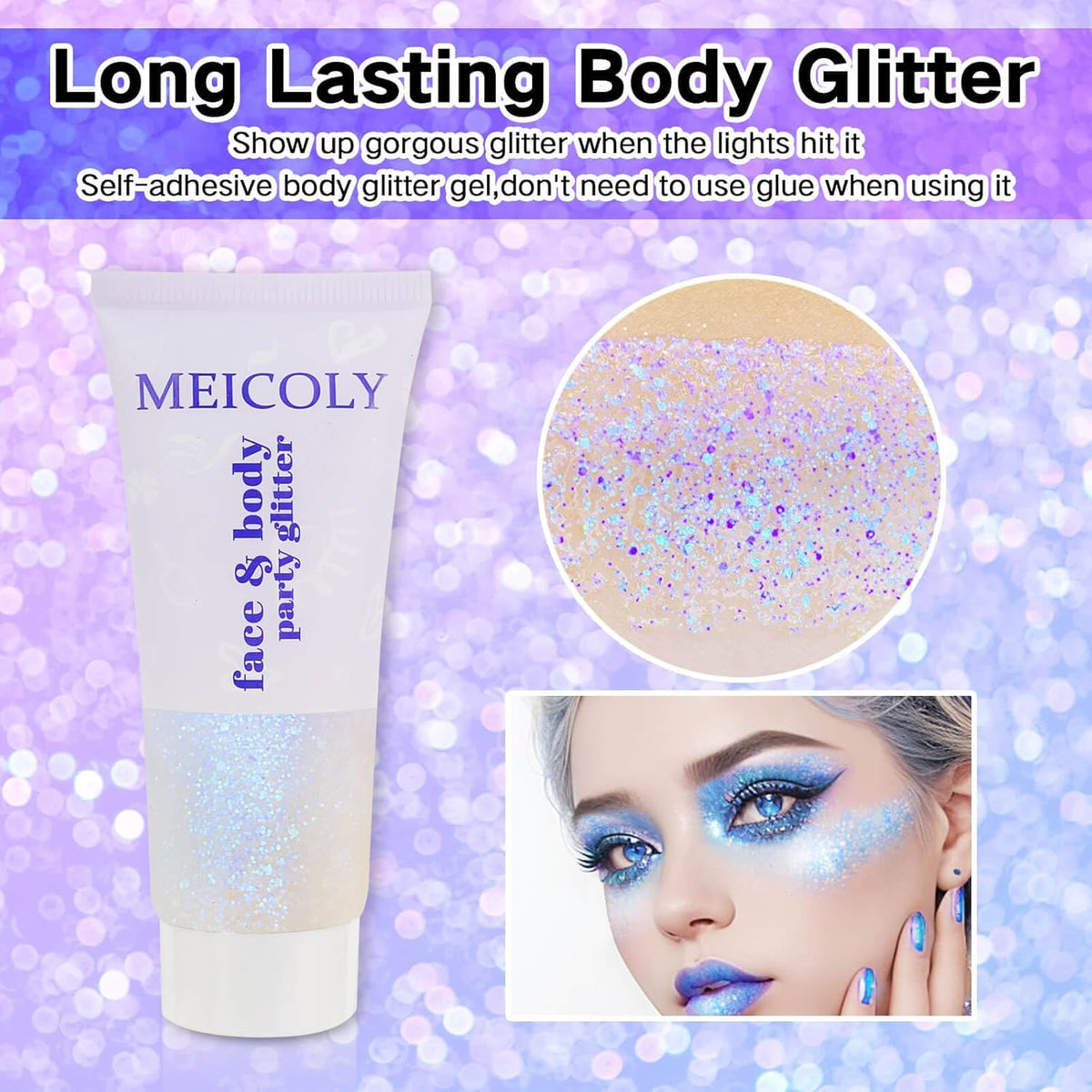 MEICOLY Sparkling Blue Body Glitter,Halloween Face Glitter,Color Changing Glitter Gel for