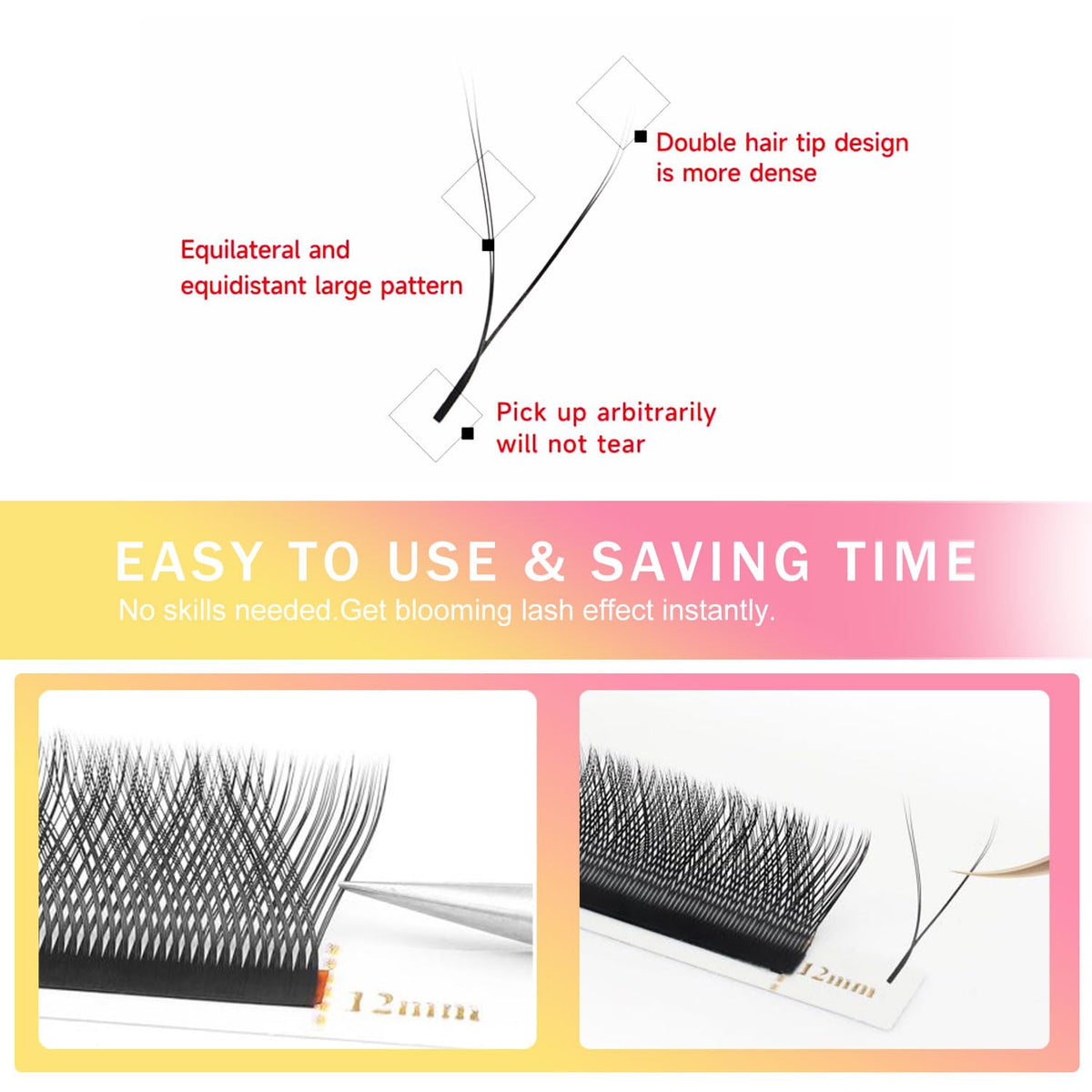 YY Lash Extensions Y Eyelash Extensions 0.05mm Thickness D Curl Mix 8-15mm Premade Fans 4D