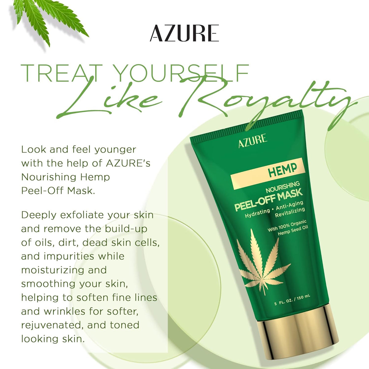 Azure Cosmetics Hemp Nourishing Peel Off Facial Mask- Anti Aging & Hydrating Face Masks - Removes