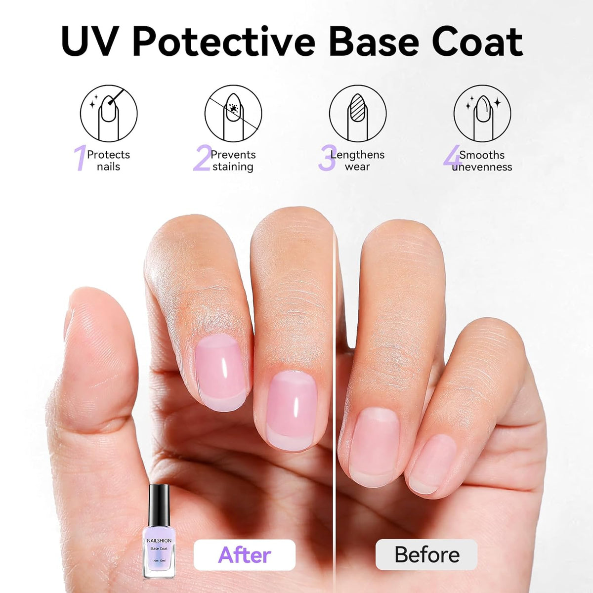 Anti-UV Base Top Coat, 2PCS Calcium & VE Base Strengthening High Shine Top Coat Clear Nail Polish
