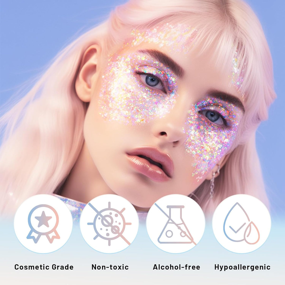 DAGEDA Rainbow Color Body Glitter Gel, Holographic Face Glitter Body Gel Rave Party Accessories