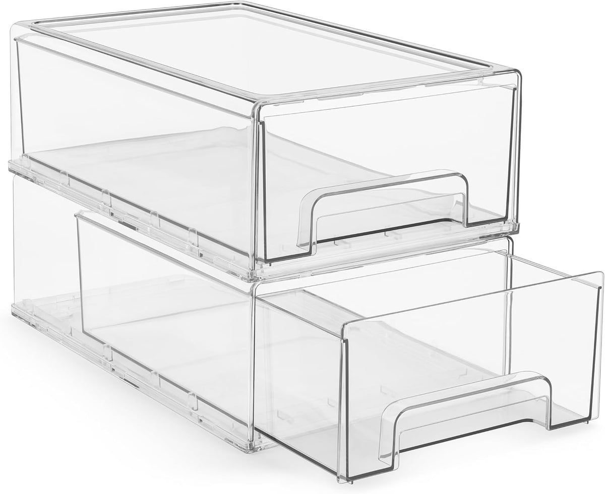 Sorbus Medium Clear Stackable Storage Drawers – 2-Pack Plastic Organizer Bins with Handles